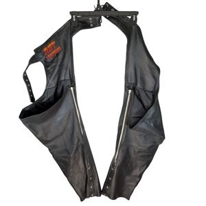 Hot Leathers Men's XL Black Leather Motorcycle Chaps Lace-Up Biker‎ Riding Gear